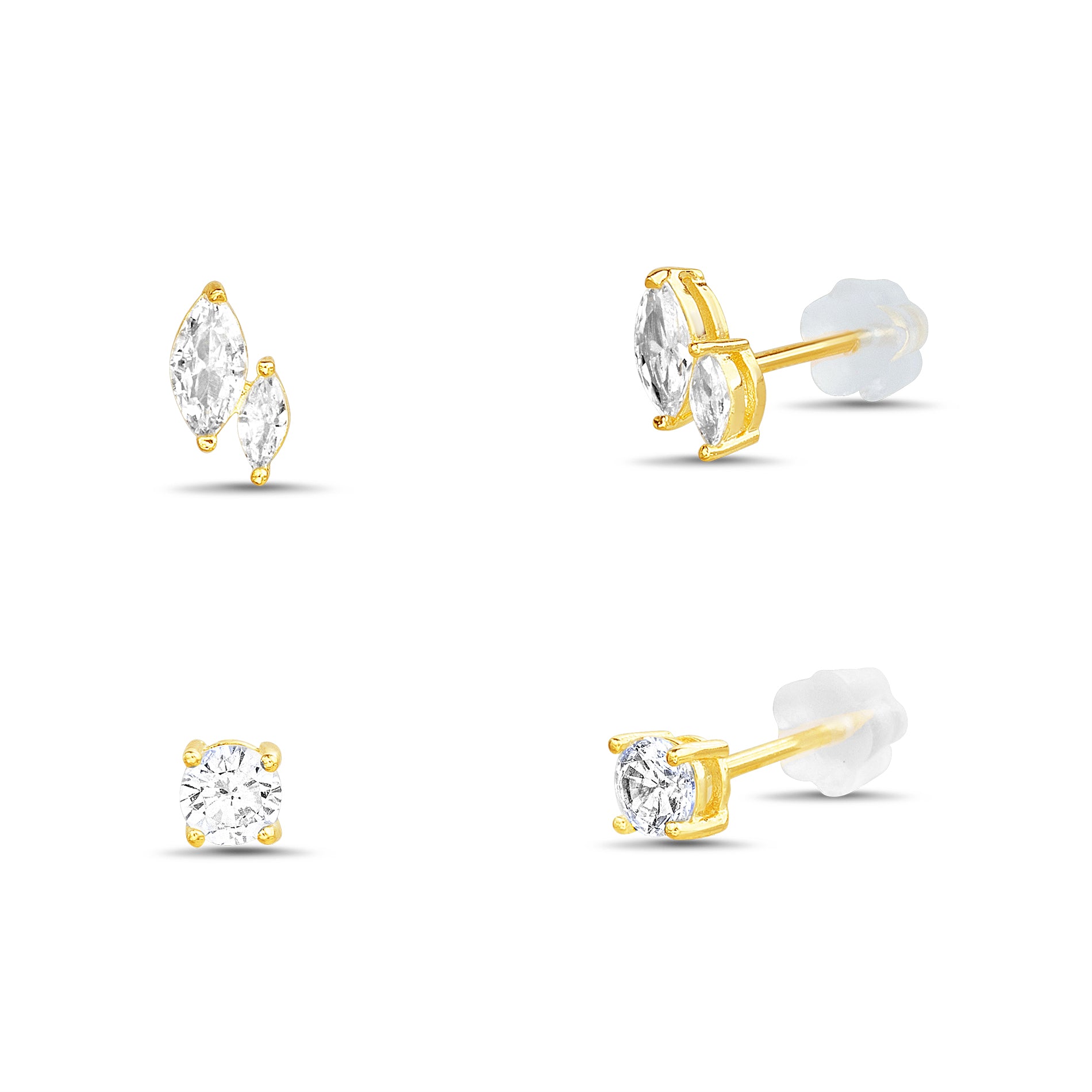 Gold Clear CZ Earrings Set